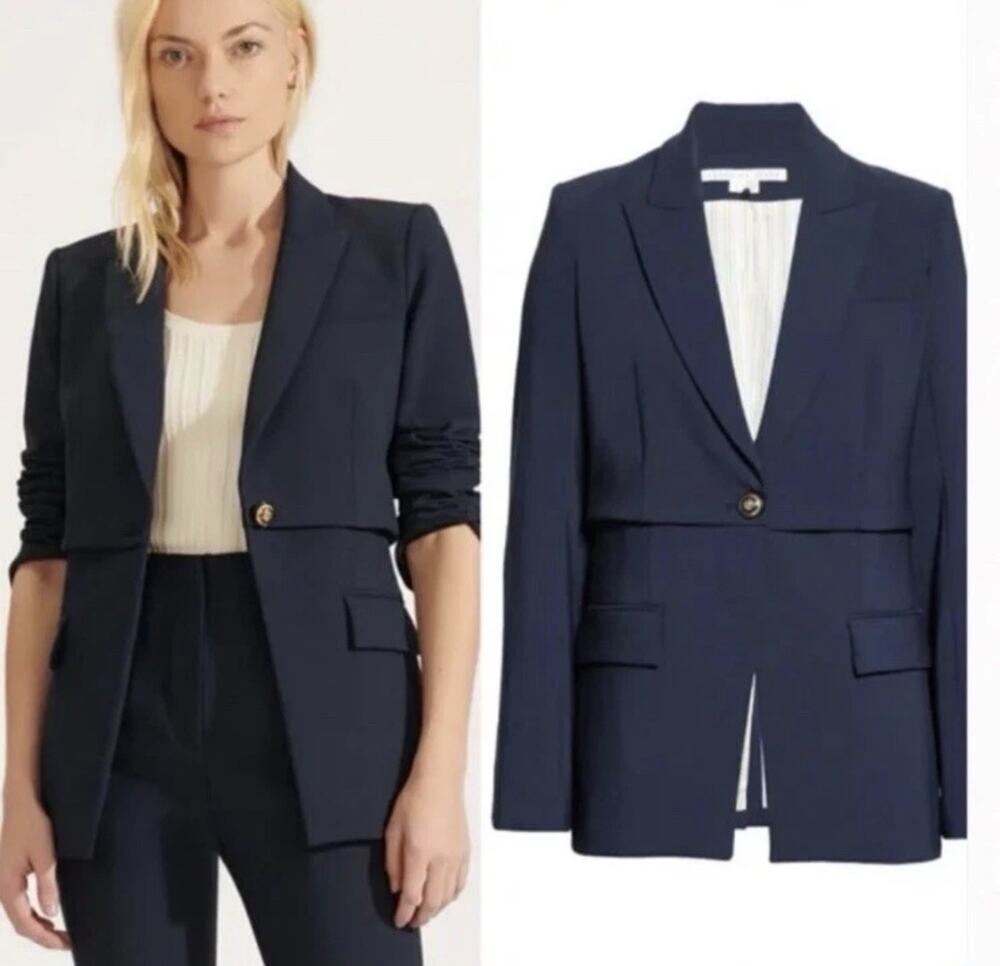 Veronica Beard Navy Mori Dickey Jacket Two Tier Blazer Sz 14 XL